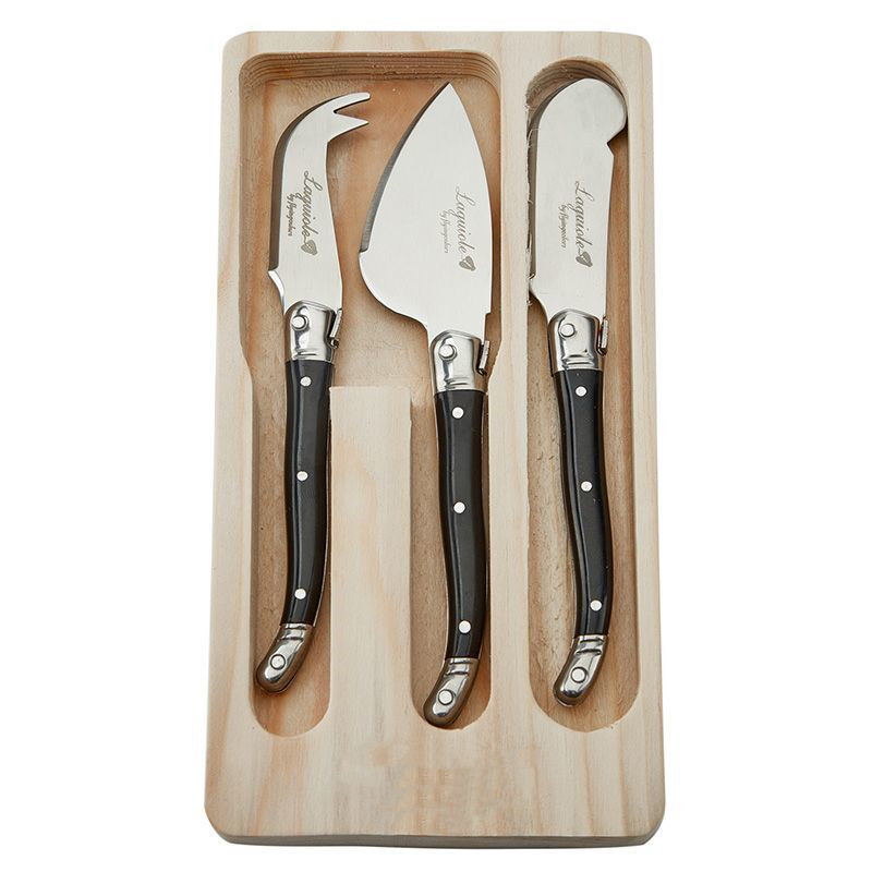 Bamboo Cutlery - 3-delige Laguiole kaasgereedschapset, zwarte botersmeer, sandwich-