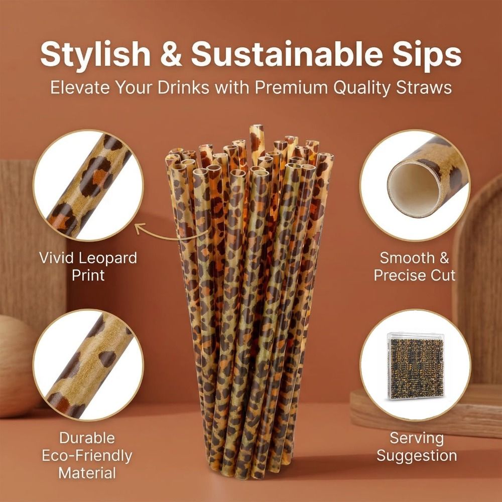 Reusable Straw - Trendy drinkrietjes met luipaardprint, milieuvriendelijk, duurzaam,