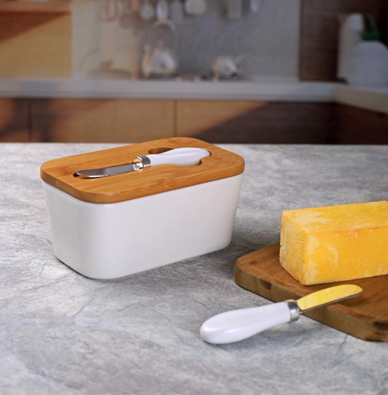 Eenvoudige keramische botervlo - Bamboo Cutlery recensie en prijs
