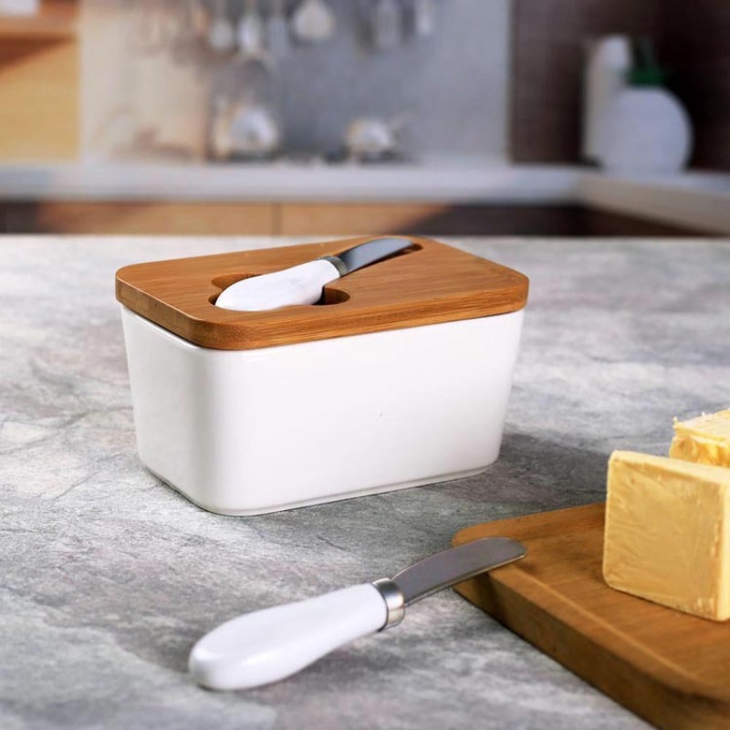 Eenvoudige keramische botervlo - Bamboo Cutlery recensie en prijs