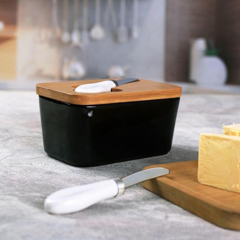 Eenvoudige keramische botervlo - Bamboo Cutlery recensie en prijs